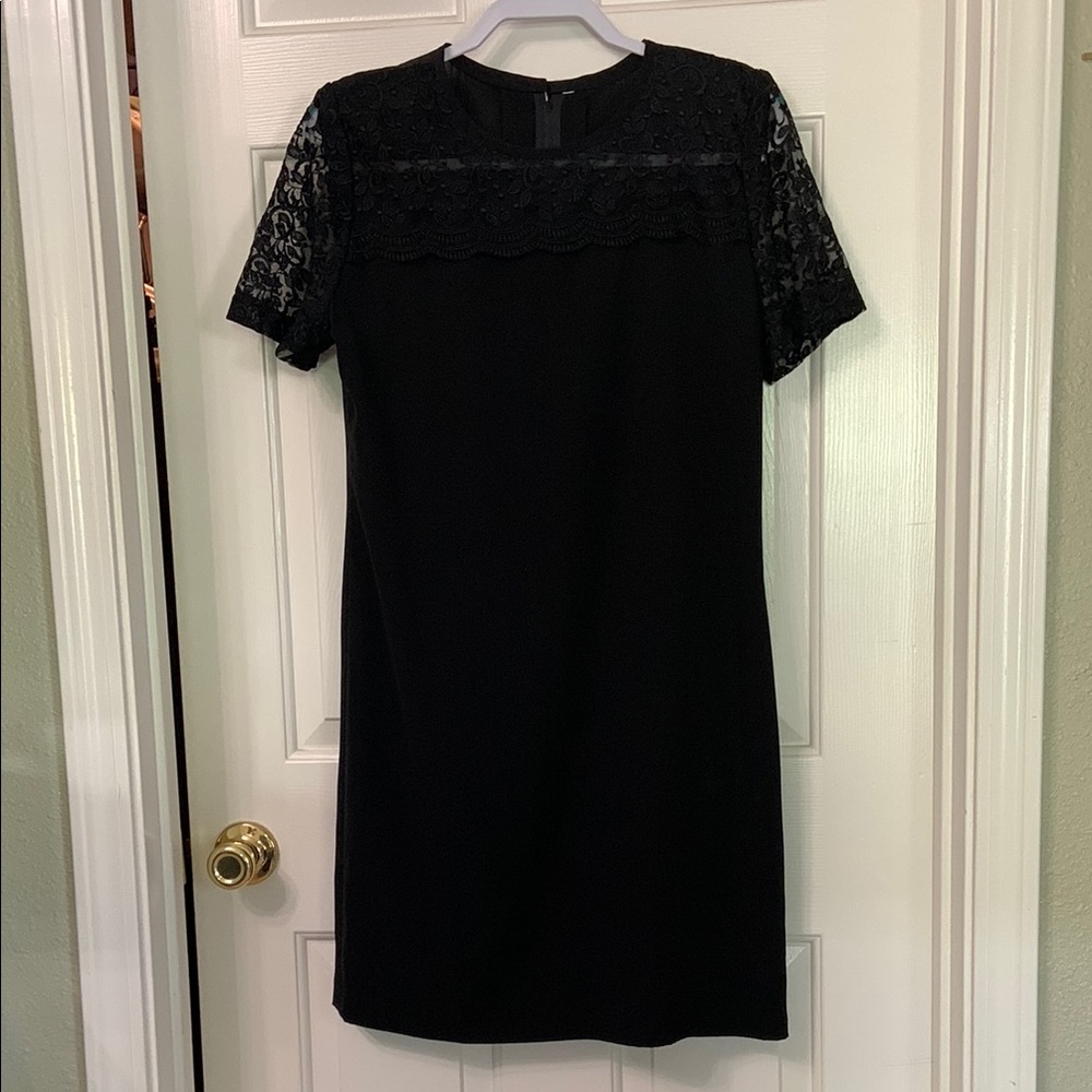 Elegant Little Black Dress with lace collar and sleeves